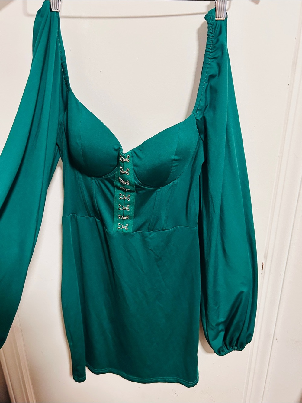 Y2K Emerald Green Long Sleeve Mini Dress